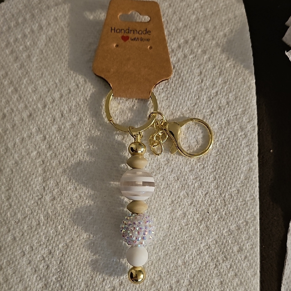 Handmade Gold and White Purse Keyfinder Keychain